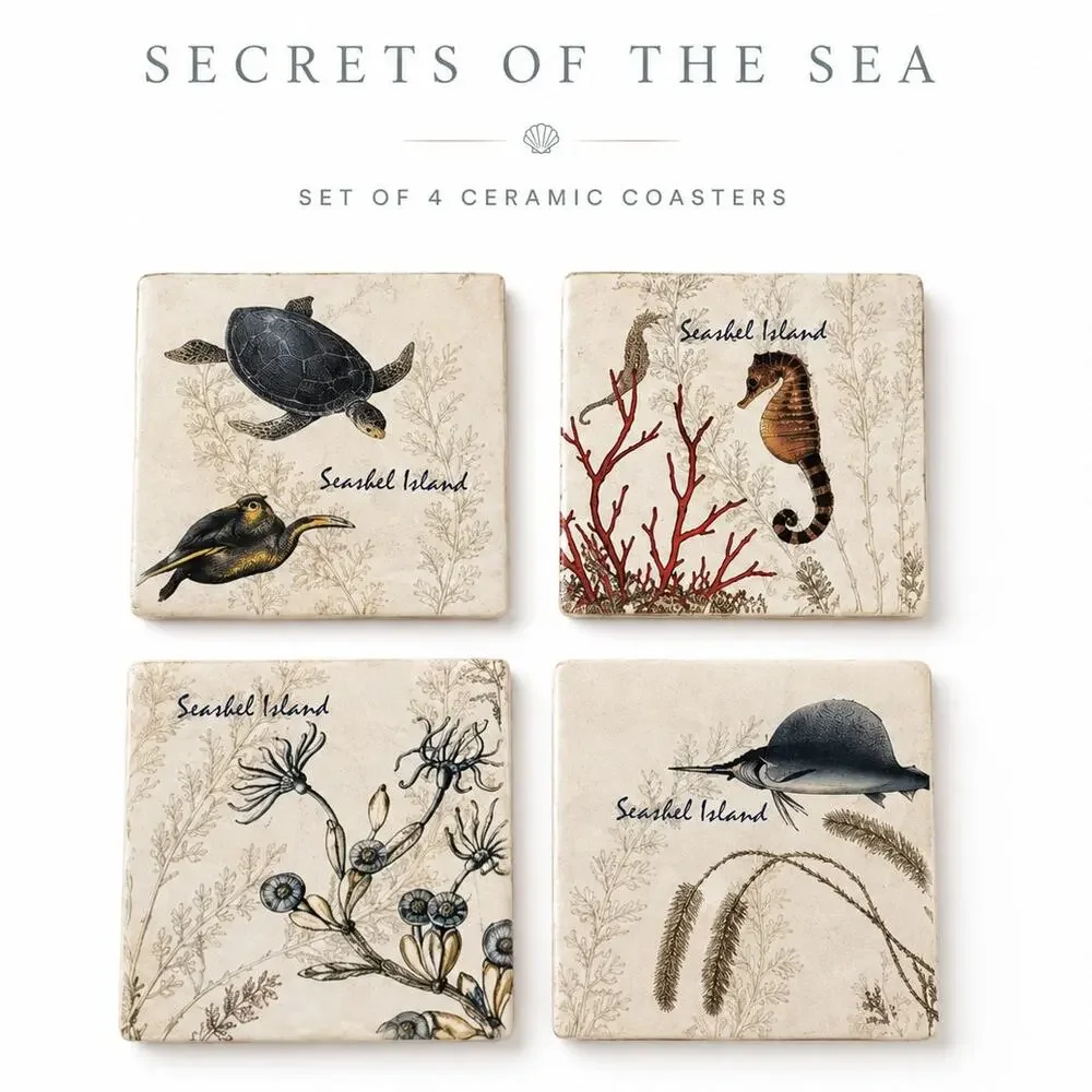 Secrets of the Sea Coastal Coaster Set Nautical Ceramic Beach House Decor