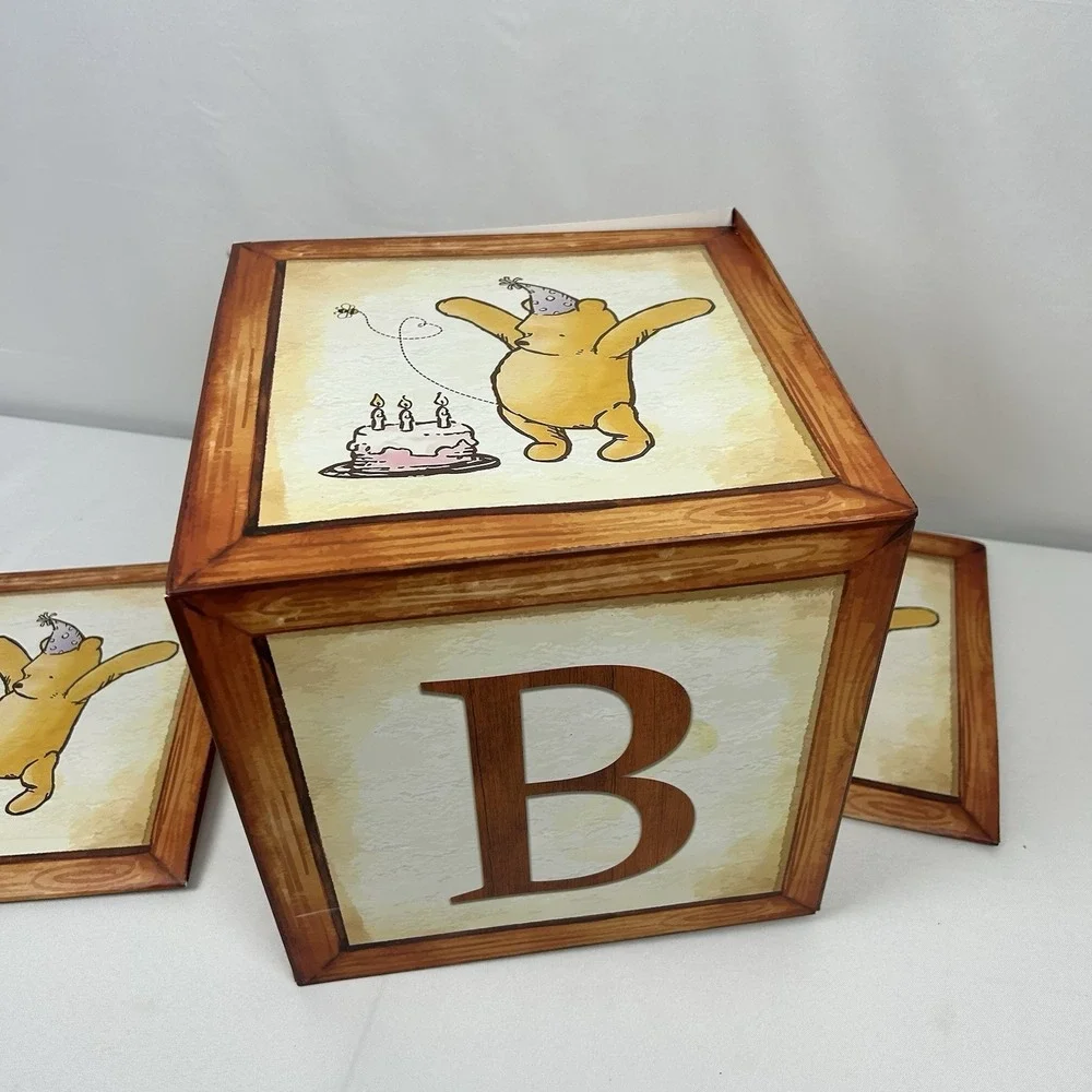 Winnie the Pooh Baby Shower Block Boxes - 4pc BABY Letter Stacking Decor Blocks