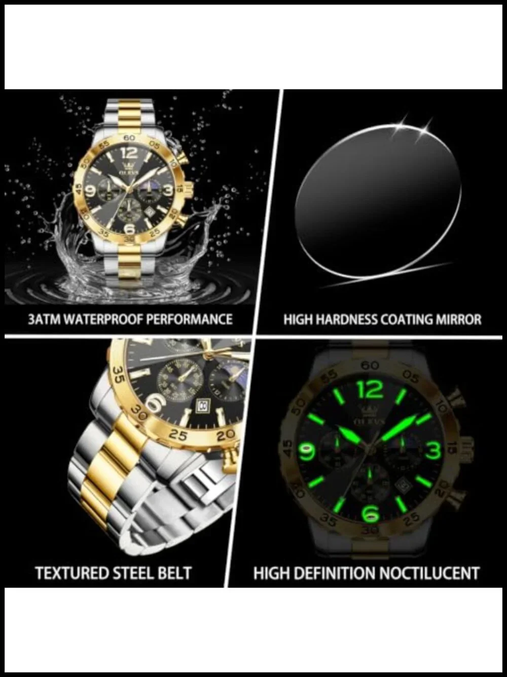 Men's Luxury Chronograph Watch Stainless Steel Waterproof Dress