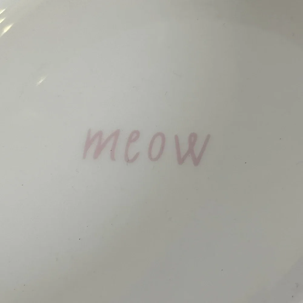Cat Food Bowl Meow Ceramic‎ Kitty Dish White Pink Pet Feeding Dish Cute