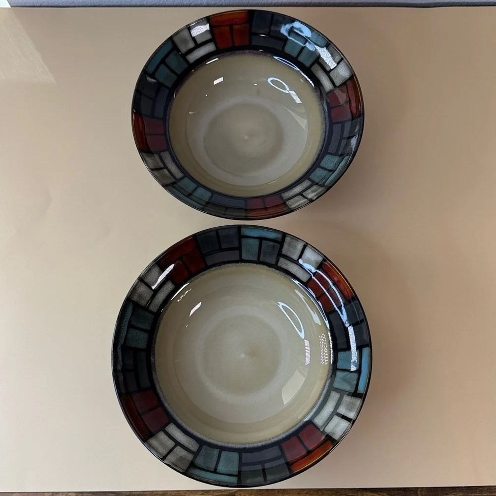 Colorful Mosaic Patterned Ceramic Bowl Set Of 2
