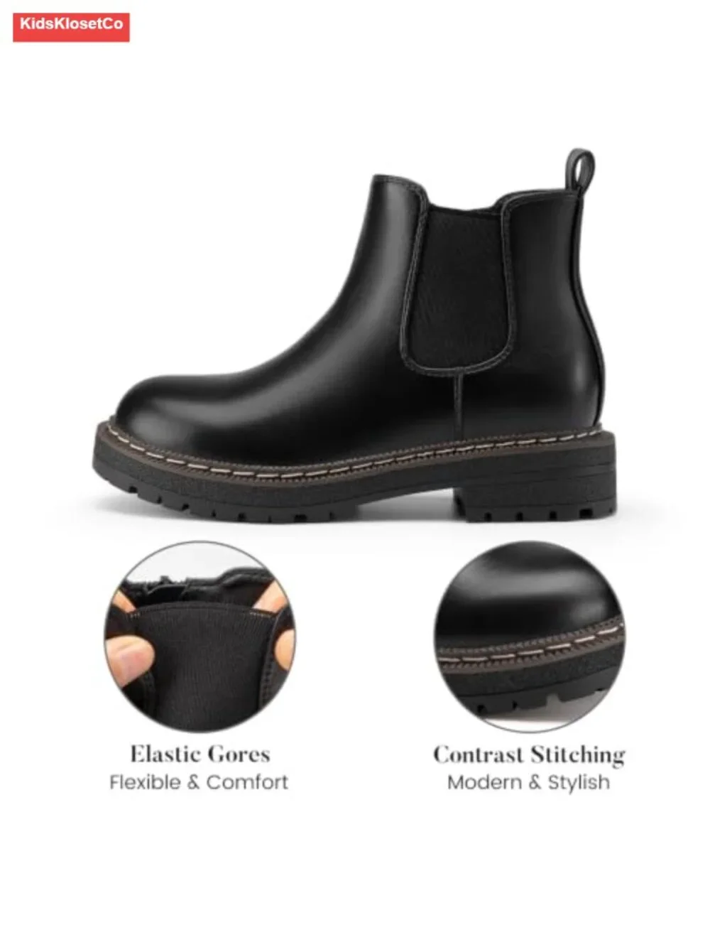 Girls Ankle Boots Kids Slip On Lug Sole Chelsea Booties with Zipper