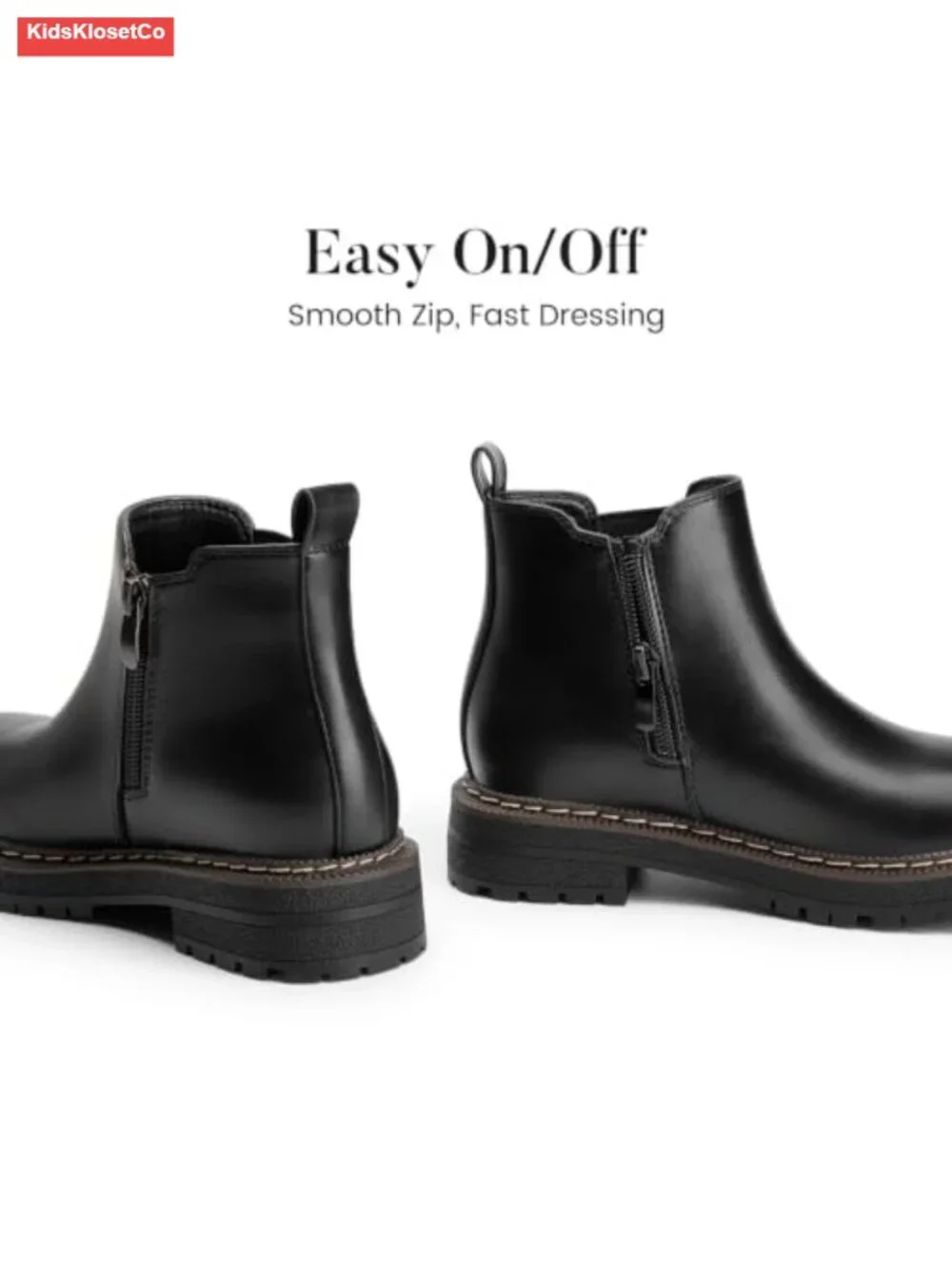 Girls Ankle Boots Kids Slip On Lug Sole Chelsea Booties with Zipper