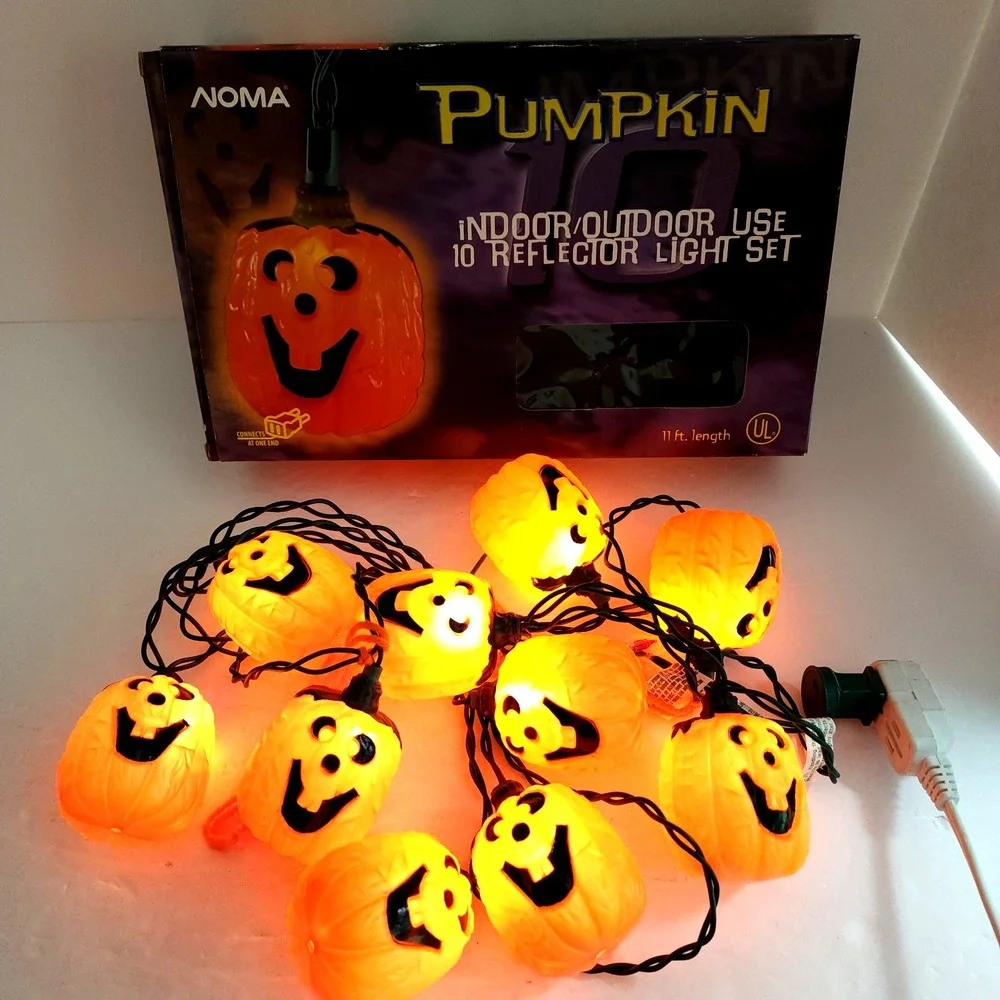 NOMA Halloween Blow Mold ~ Pumpkin String Lights Set of‎ 10 Works Jack O Lantern