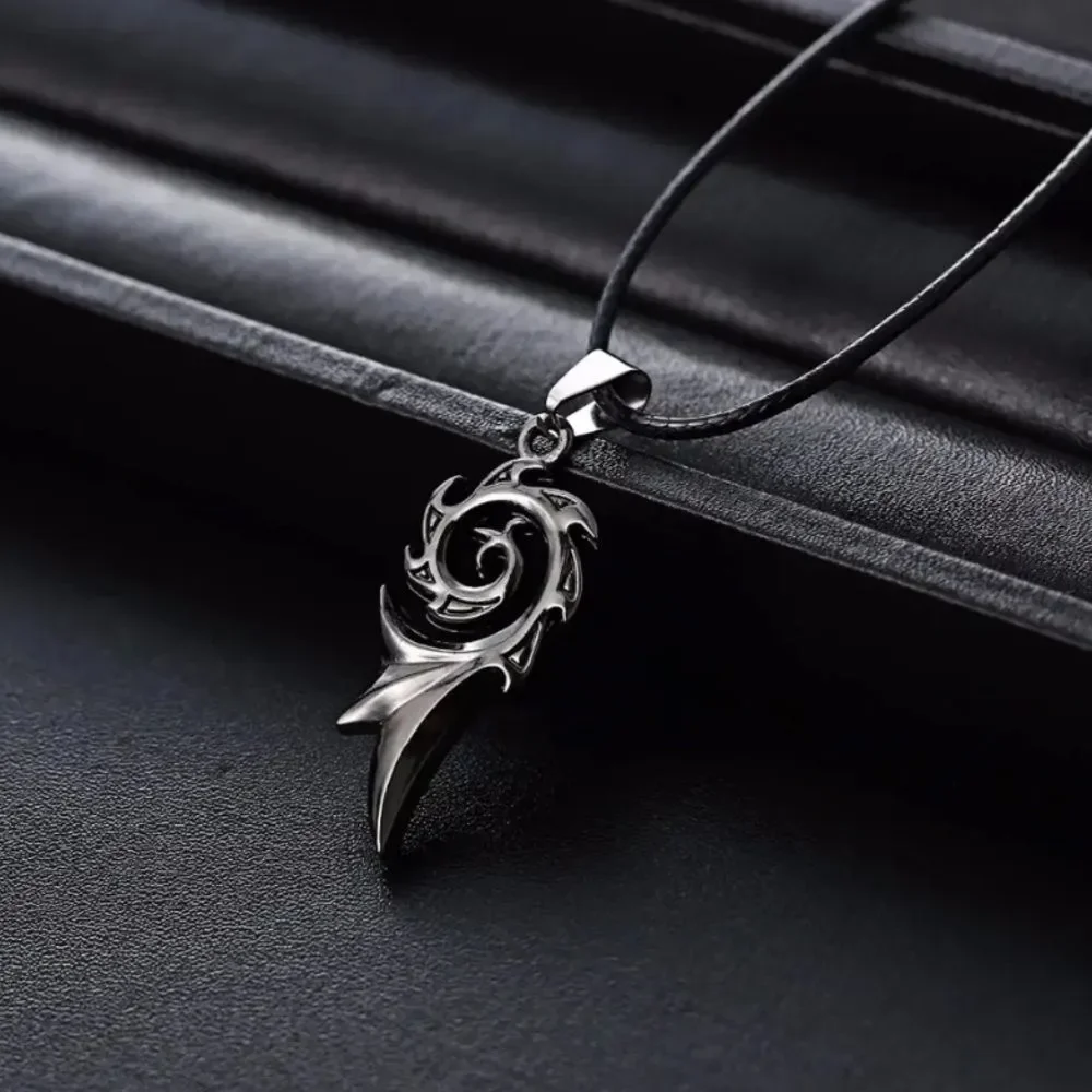 Men's Dragon Flame Necklace Pendant Wings Gothic Silvertone Black Cord Chain New