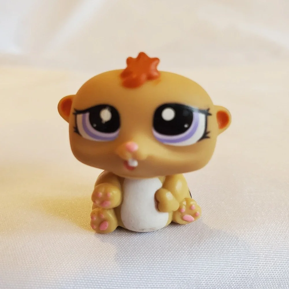 Littlest Pet Shop Authentic‎ # 1479 Tan White Baby Hamster Triplet Purple Eyes