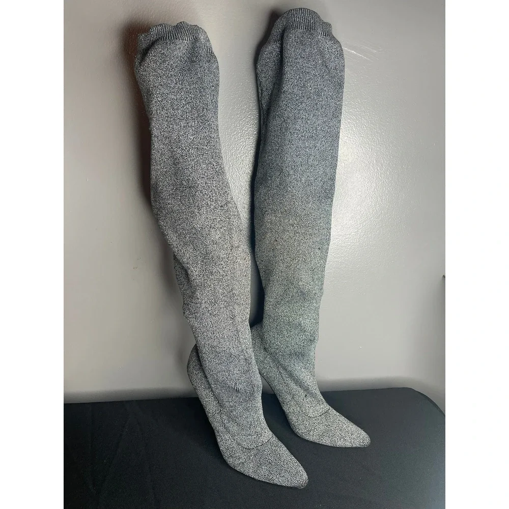 Veronique WC Silver Metallic Knit Over The Knee Thigh High Stiletto Boots 8.5 39