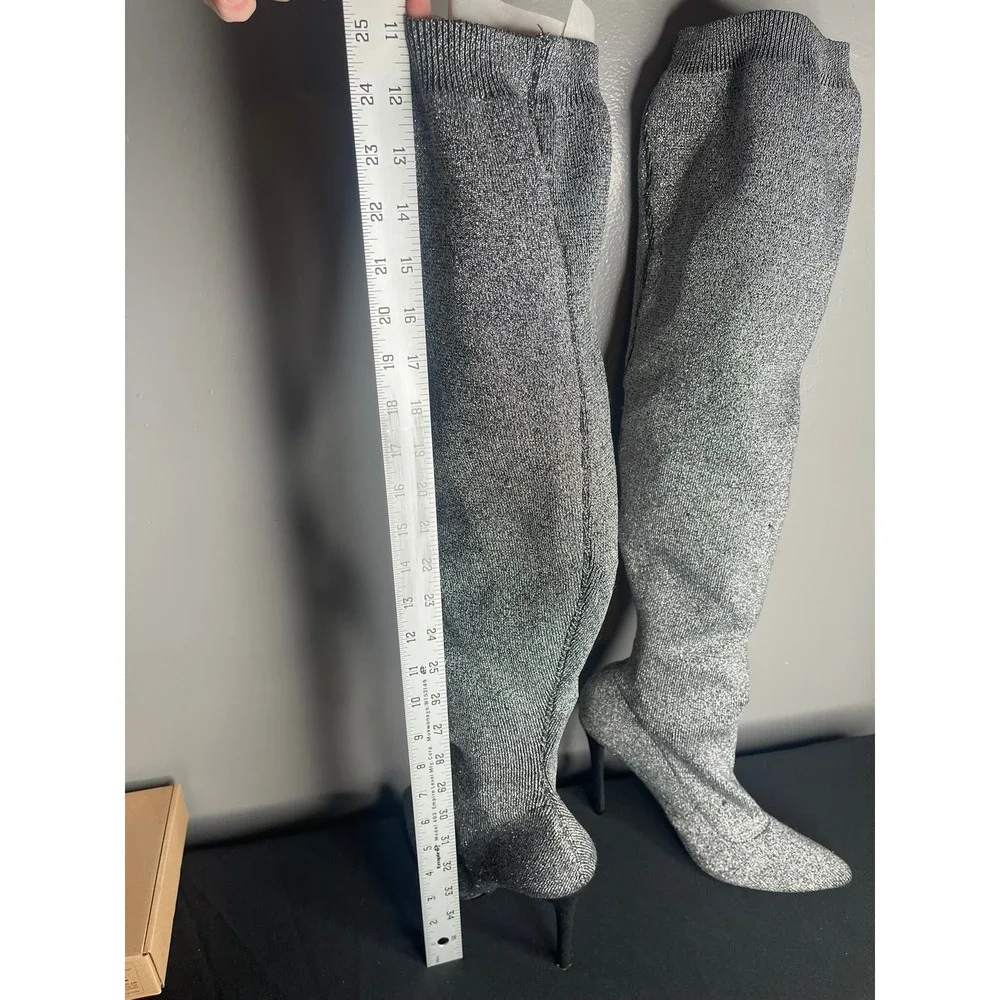 Veronique WC Silver Metallic Knit Over The Knee Thigh High Stiletto Boots 8.5 39