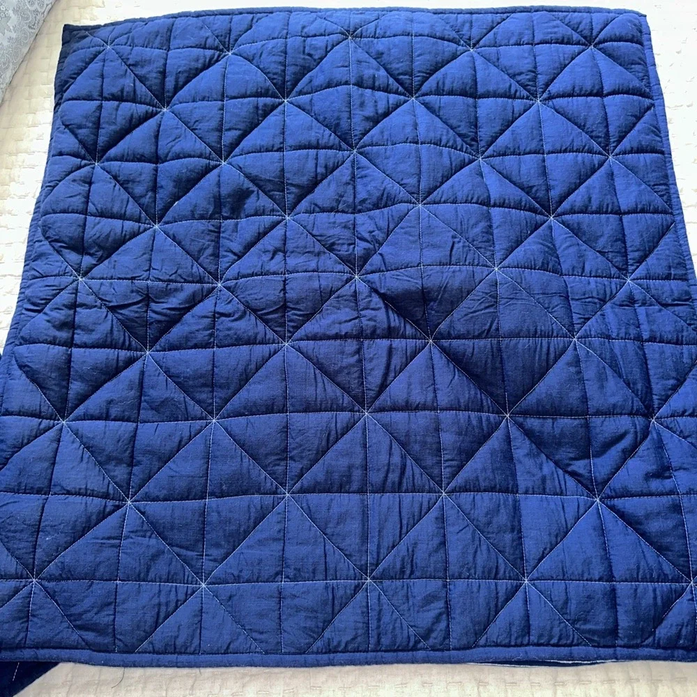 West Elm Nomad Quilted Euro Shams Pair Deep Sea Navy‎ Blue Solid Stripe Bedding