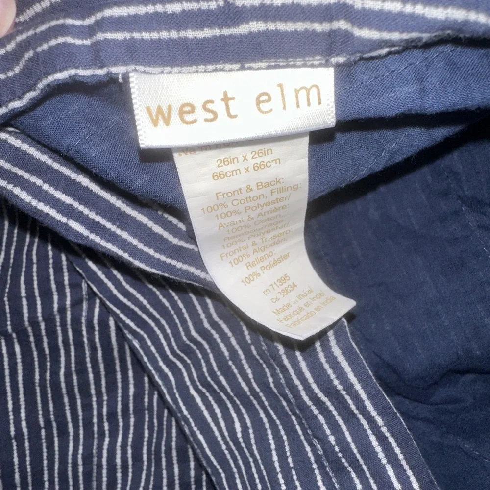 West Elm Nomad Quilted Euro Shams Pair Deep Sea Navy‎ Blue Solid Stripe Bedding