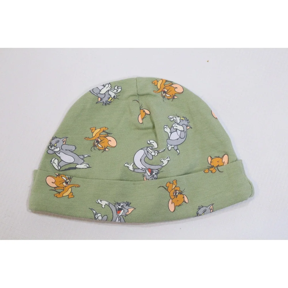 Tom and Jerry Kids Sage Green Graphic Print Cuffed Beanie Hat 1-3 Months
