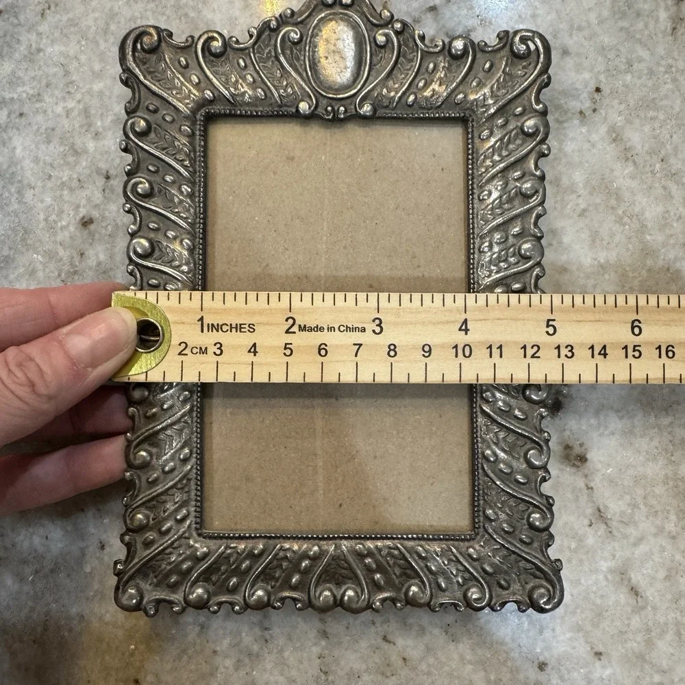 VTG Silvers Heavy Metal Picture Frame Photo Silver Patina Ornate 3