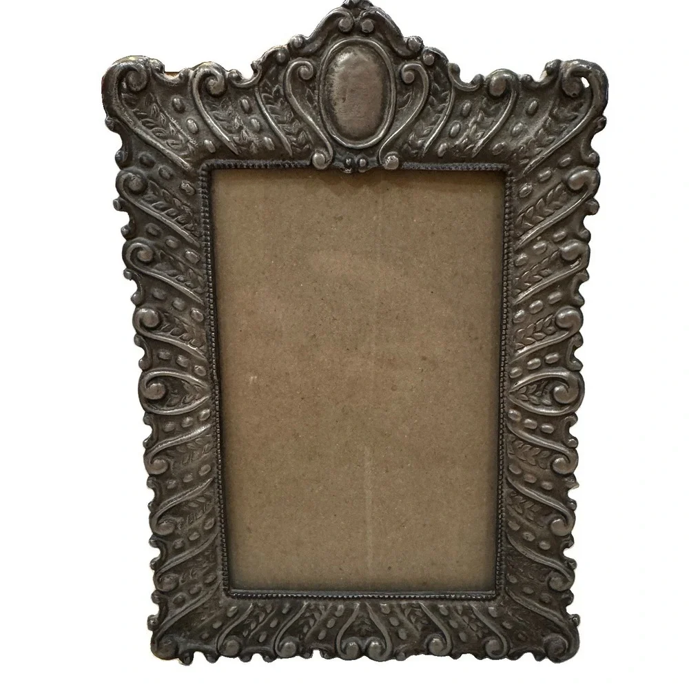 VTG Silvers Heavy Metal Picture Frame Photo Silver Patina Ornate 3