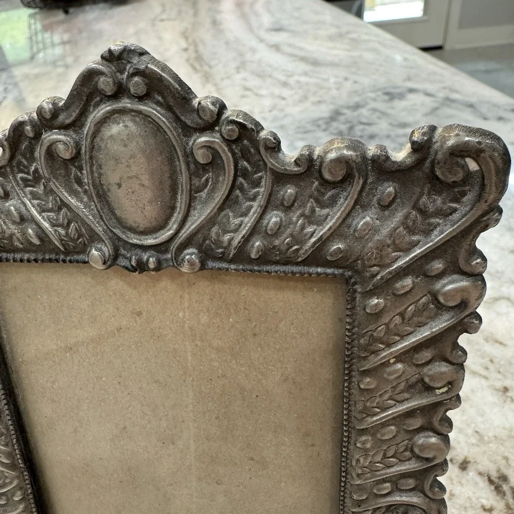 VTG Silvers Heavy Metal Picture Frame Photo Silver Patina Ornate 3