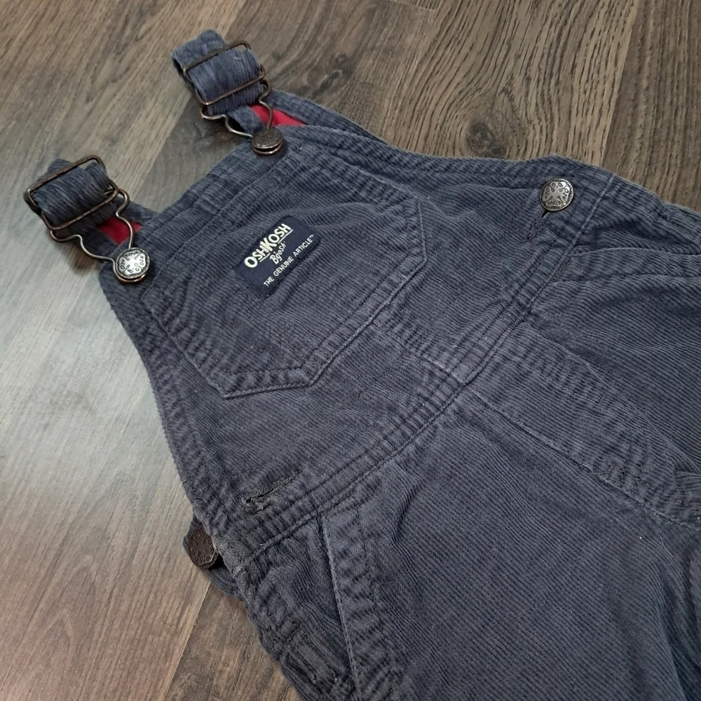 OshKosh B'Gosh Corduroy Conductor Overall Blue Grey Red Lining Size 6 Month