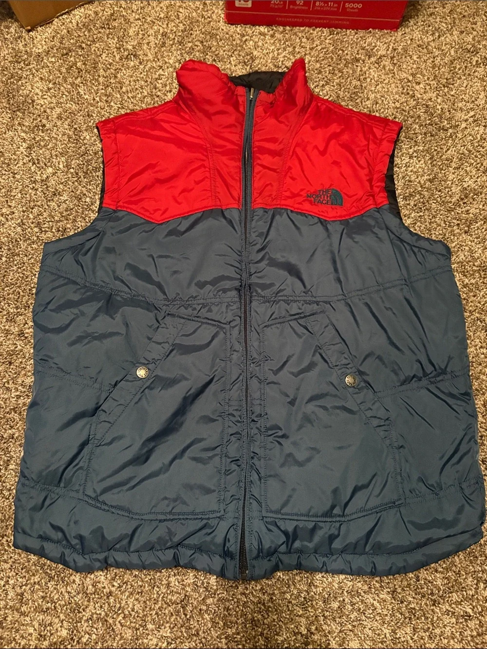 The North Face Black Quilted Vest and reversible into red and blue