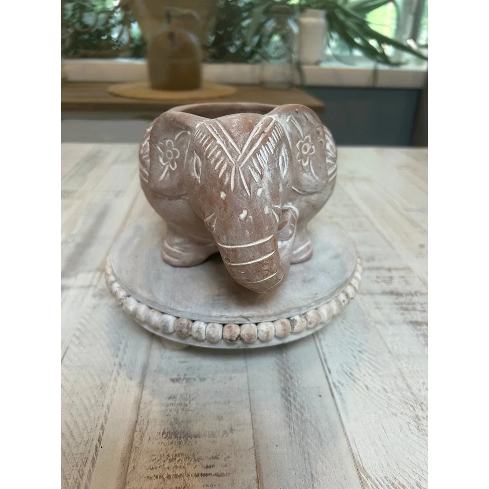 Terracotta white washed elephant‎ planter.