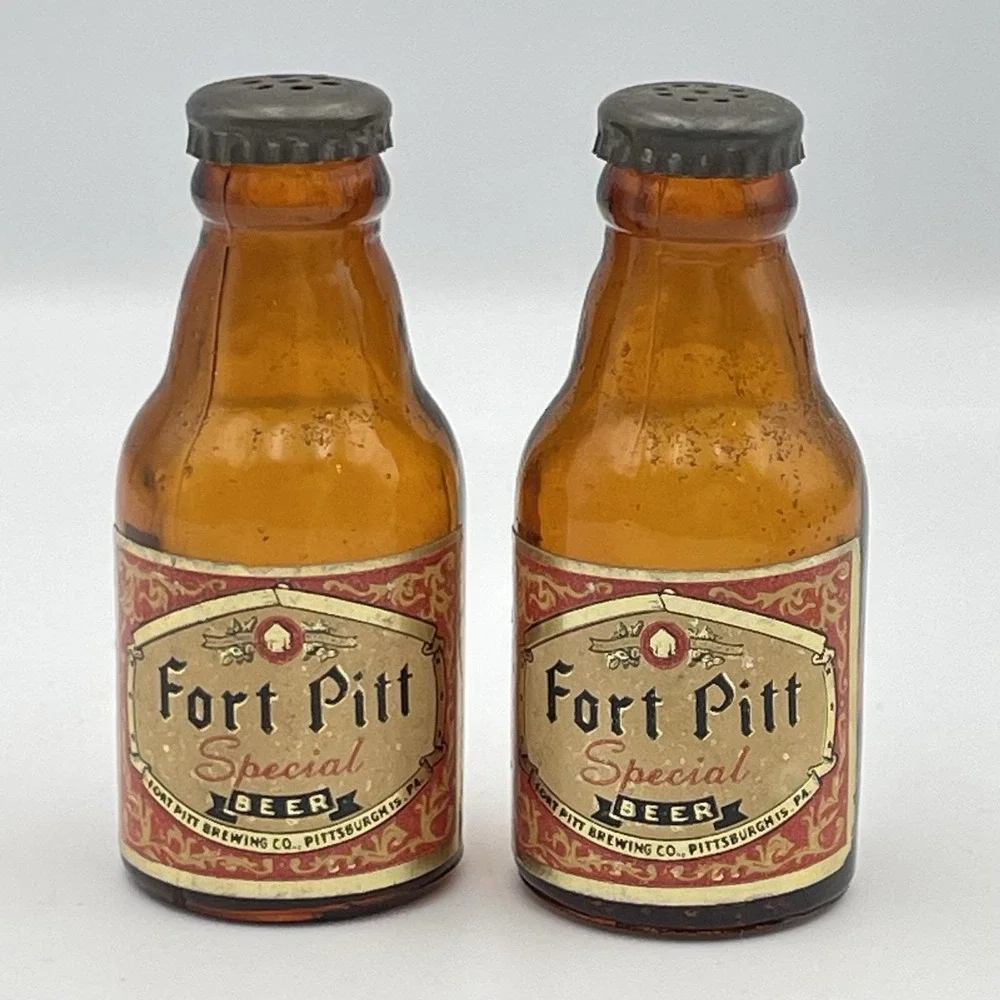 Vintage Fort Pitt‎ Special Beer Amber Glass Salt & Pepper S&P Shakers