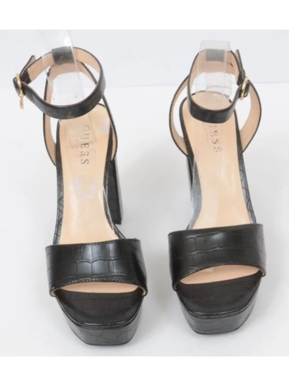 Guess‎ Women's 8.5 Moc Croc 5 Inch Platform Heels Ankle Strap Sandals Clubwear