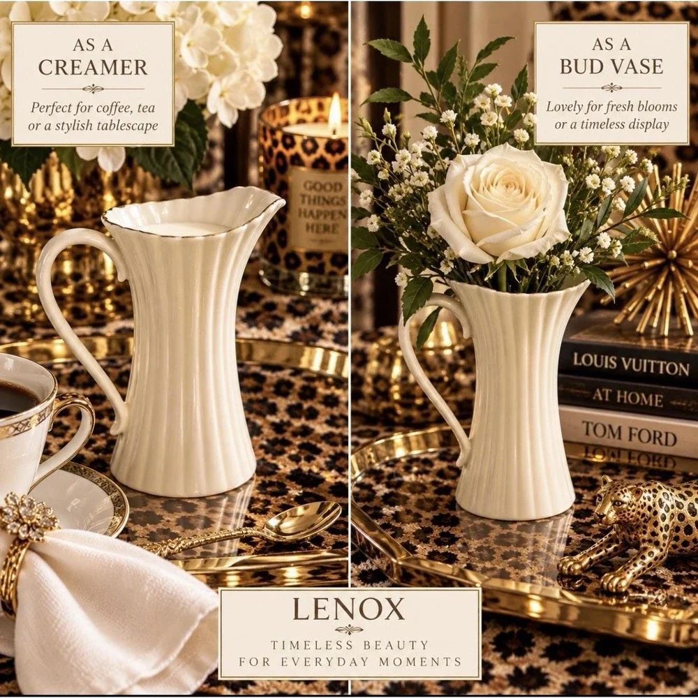 Vintage Lenox Bouquet Ivory China Creamer with 24K Gold Rim Or Bud Vase 5.5