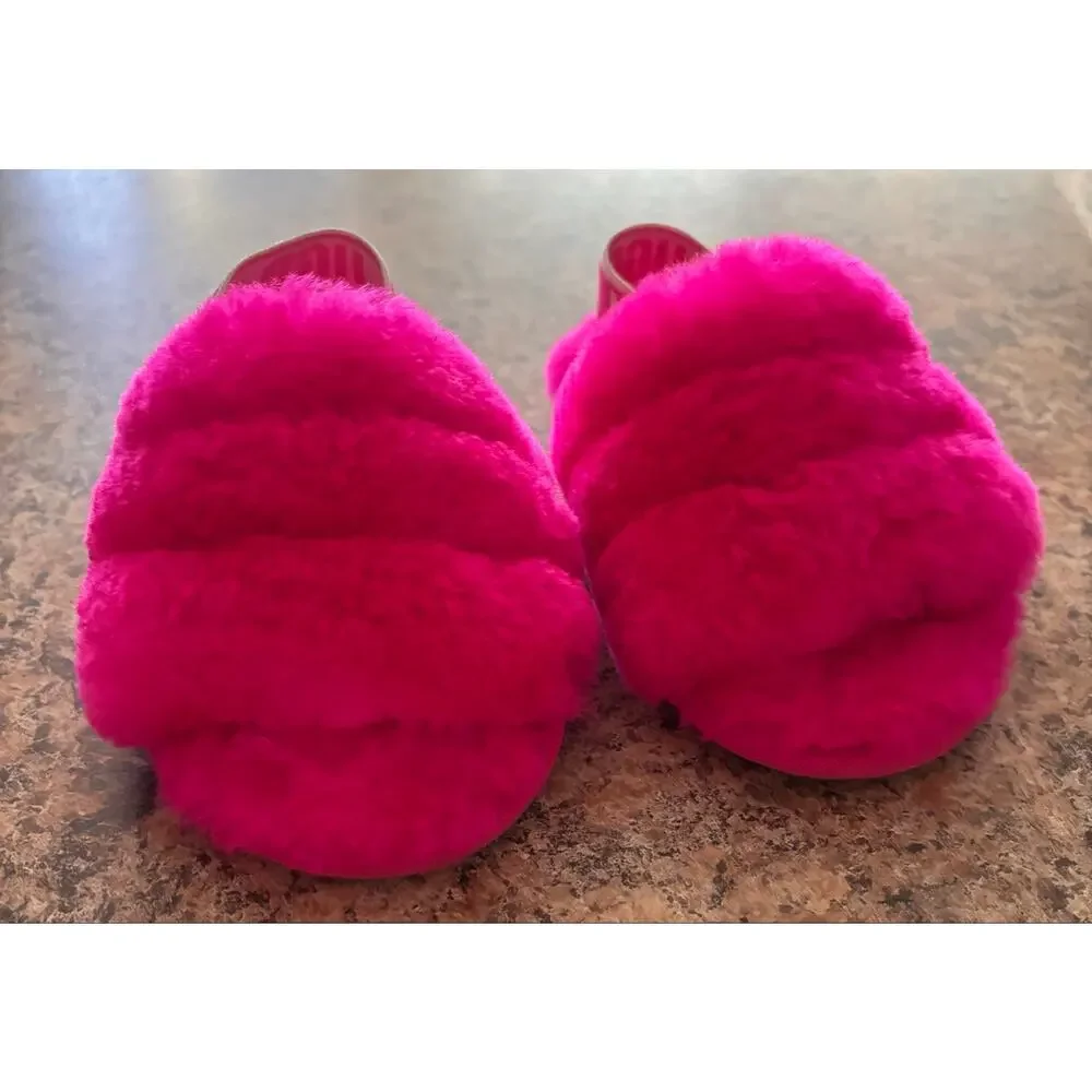 UGG Fluff Yeah Slide Hot Pink Fuzzy Sandals Toddler Girls Size 8