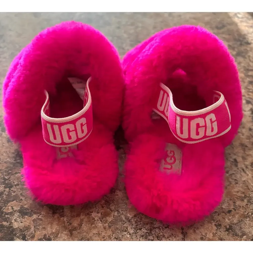 UGG Fluff Yeah Slide Hot Pink Fuzzy Sandals Toddler Girls Size 8