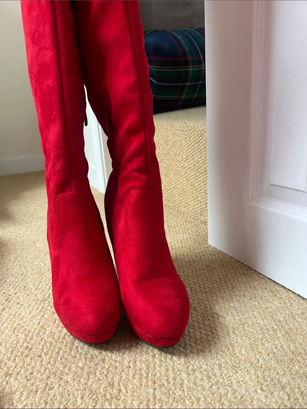 Dream Pairs Red Over-the-Knee Suede High Heel Boots