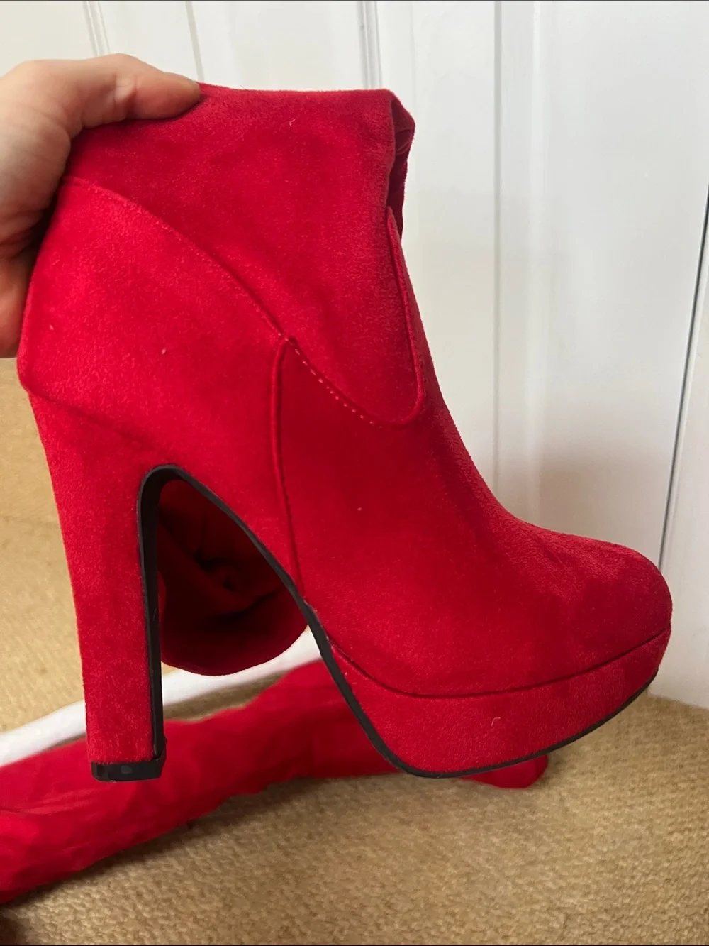 Dream Pairs Red Over-the-Knee Suede High Heel Boots