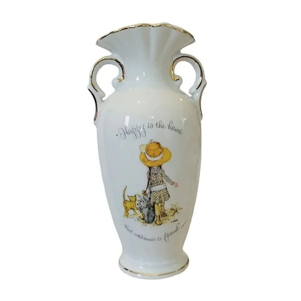 Vintage Holly Hobbie Gold Rimmed Porcelain Bud Vase Made In Japan 1973