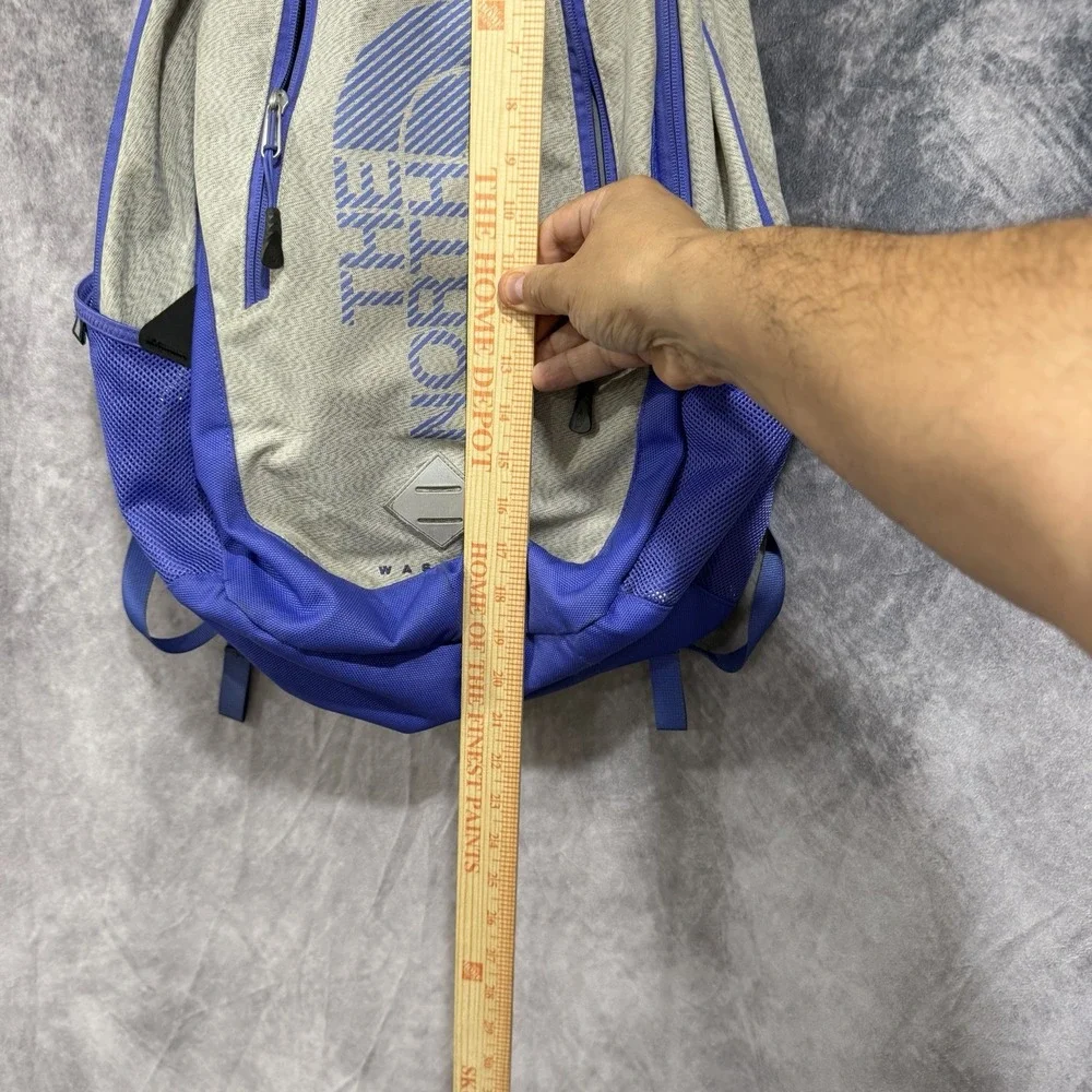 The North Face Wasatch Backpack Gray Blue Logo Hiking School Laptop Travel