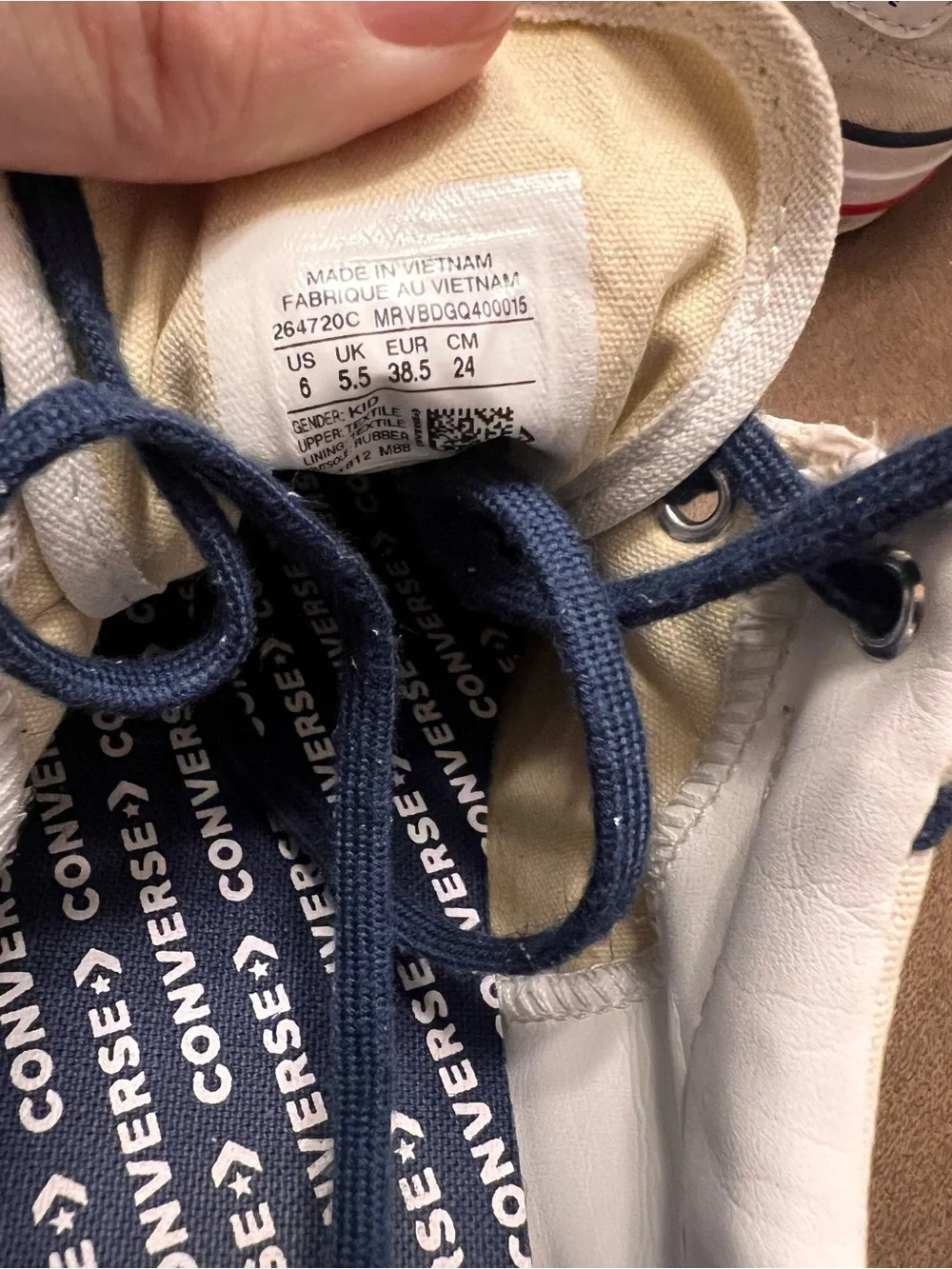 Converse Kids White Canvas Sneakers with Navy Trim and Red Star Accent
