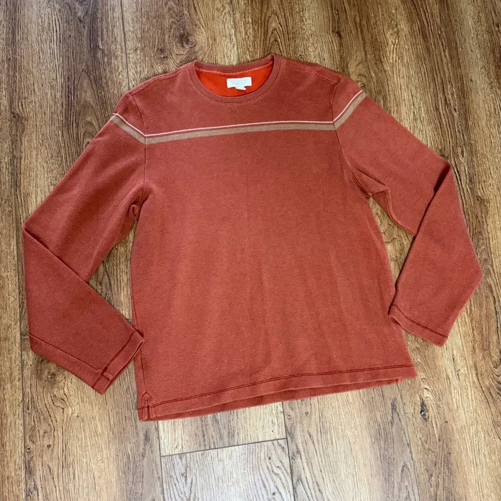 Banana Republic Mens L Burnt Orange Cotton Stripe Crewneck Sweater Skater y2k‎