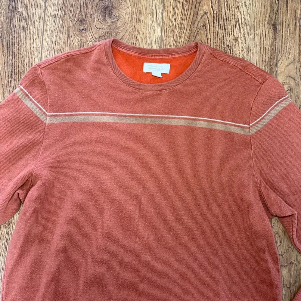 Banana Republic Mens L Burnt Orange Cotton Stripe Crewneck Sweater Skater y2k‎
