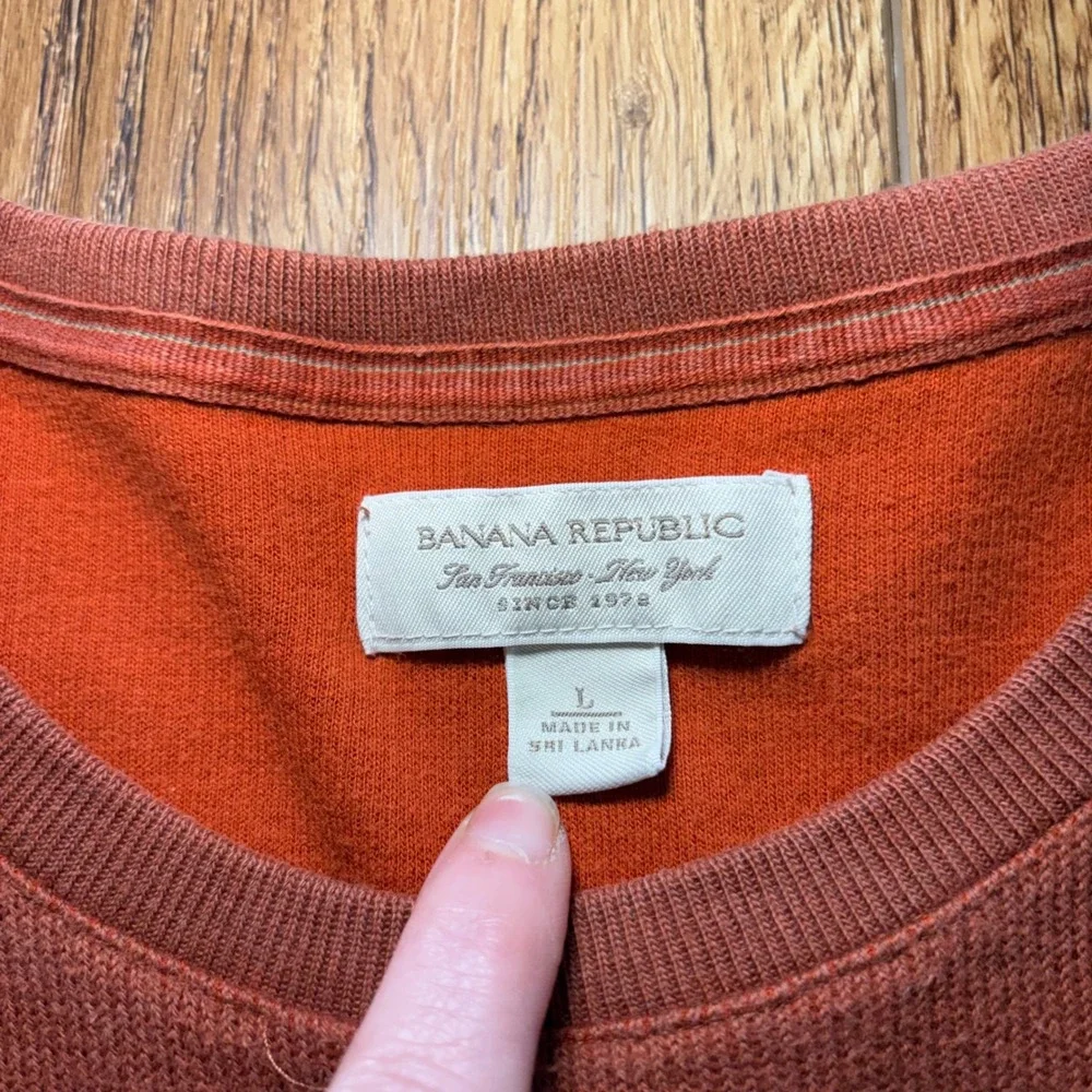 Banana Republic Mens L Burnt Orange Cotton Stripe Crewneck Sweater Skater y2k‎