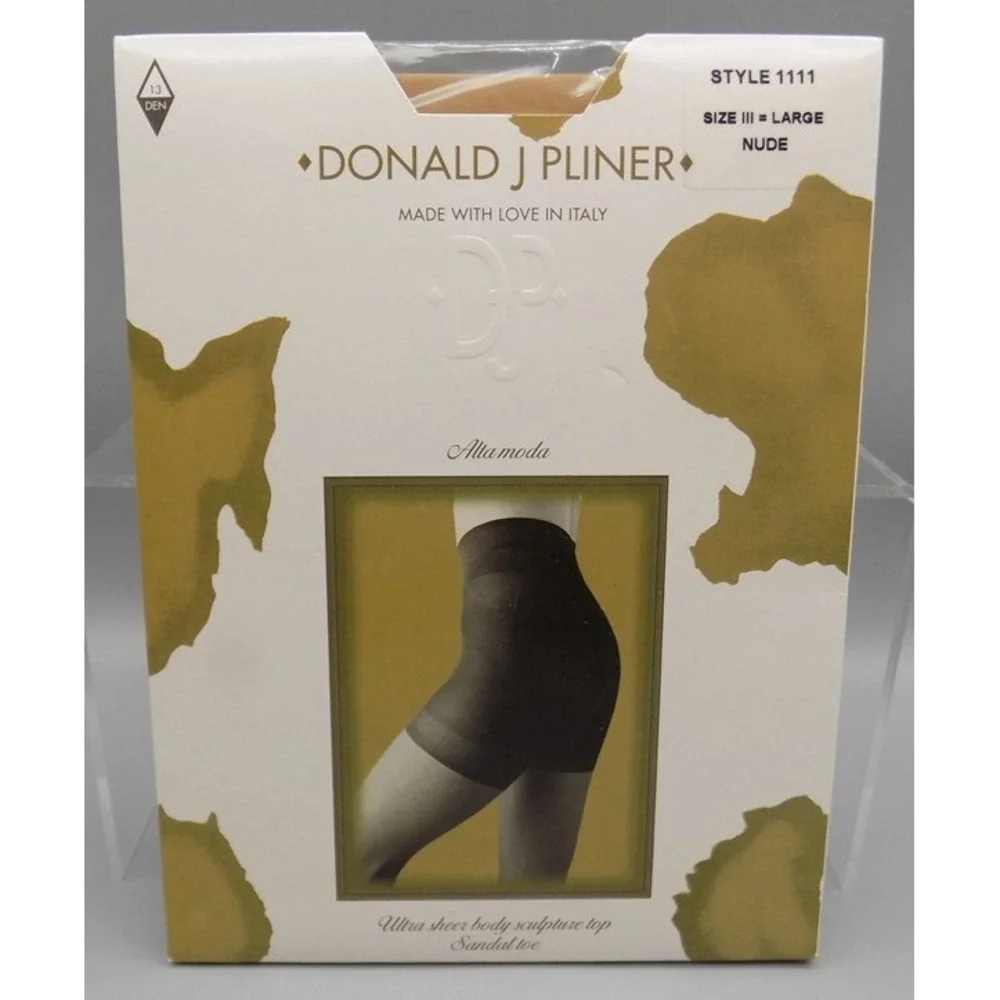 Donald Pliner Sculpture Top Shaper Pantyhose Vtg SZ III Large Nude Sheer Drag