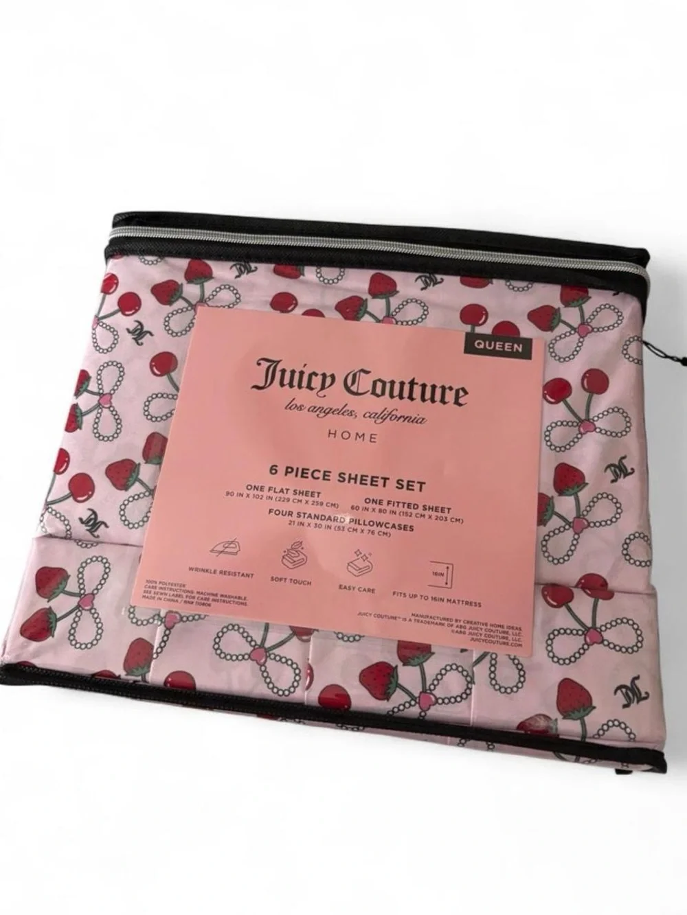 JUICY COUTURE PINK CHERRY QUEEN 6 PIECE BEDDING SET