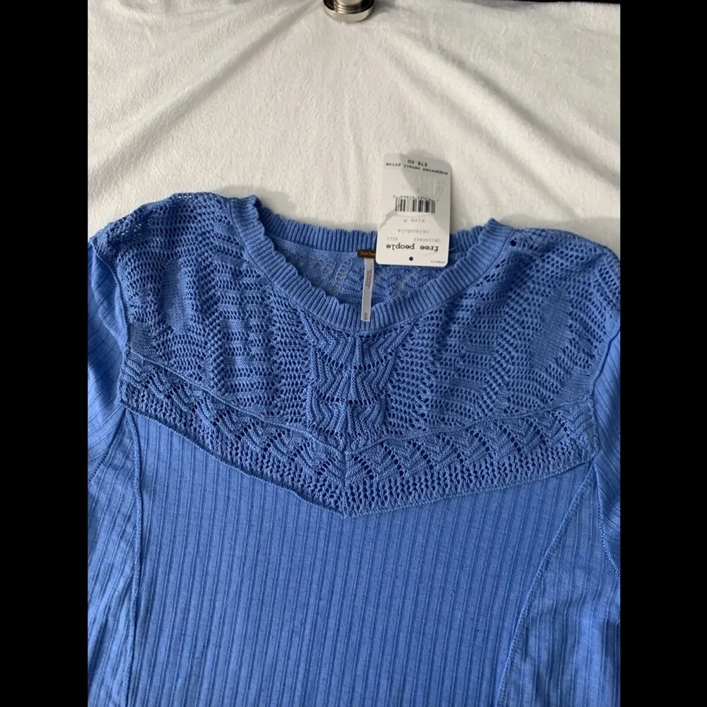 NWT $78 Free‎ People Colette Long Sweater in Celendula Blue [SZ Medium ]