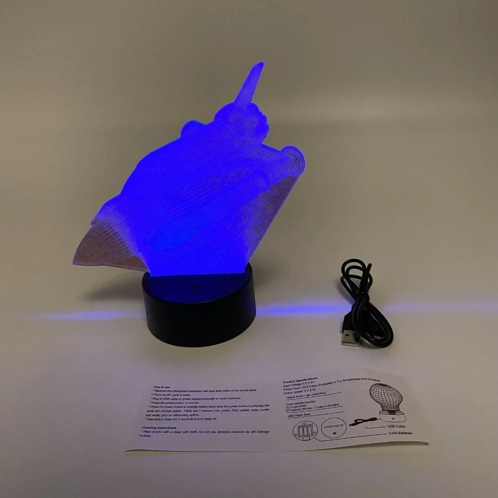 SpaceX Fan Store Night Lamp - Clear Space Shuttle - Multicolor Lights - Battery