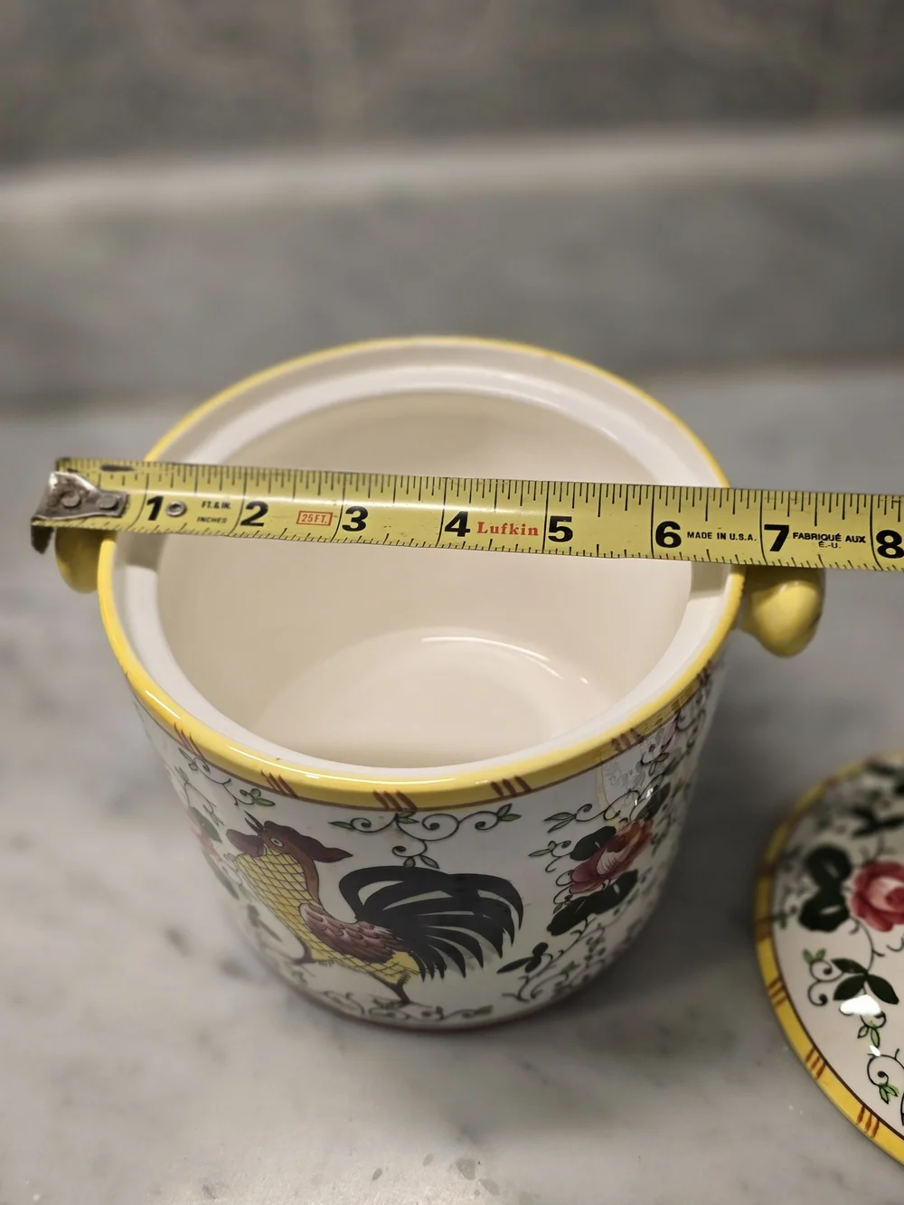 Roses And Rooster Ceramic Kitchen Canister - Yellow, Pink, Green