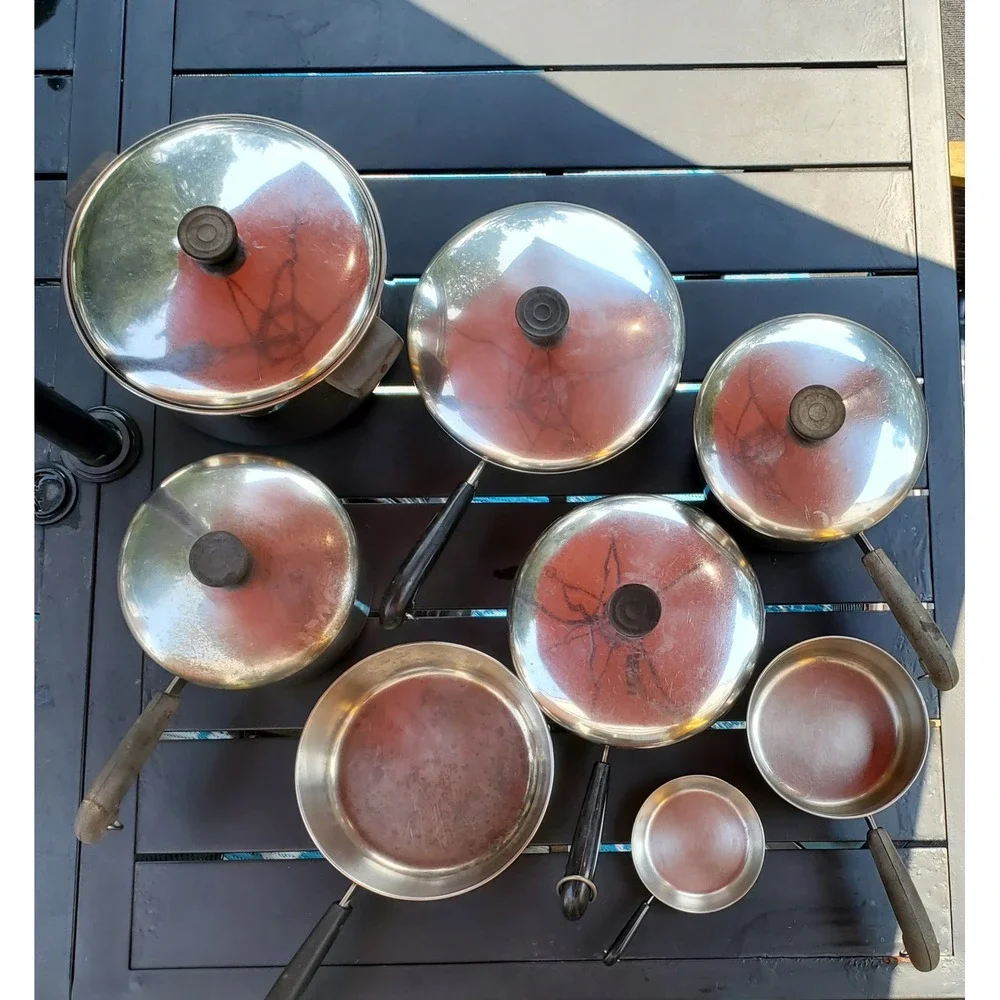 Vintage Revere Ware 1801 Copper Bottom 13-Pc Cookware Set Pots Pans Lids USA