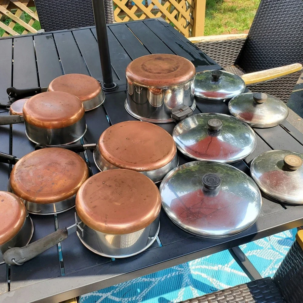 Vintage Revere Ware 1801 Copper Bottom 13-Pc Cookware Set Pots Pans Lids USA