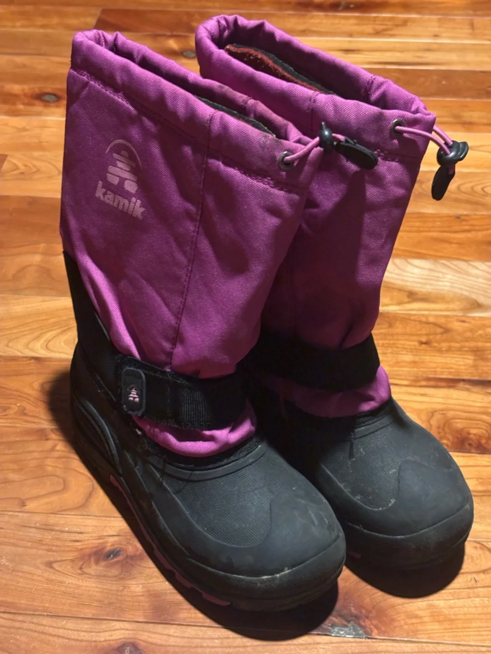 Kamik Pink and Black Kids Snow Boots with Drawcord