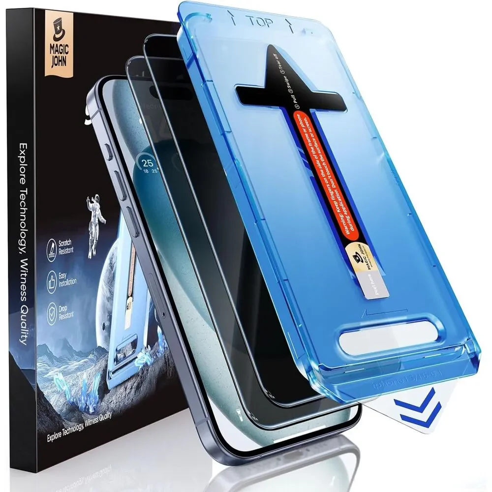 MAGIC JOHN 2 Pack Privacy Glass Screen Protector for iPhone 15 (6.1