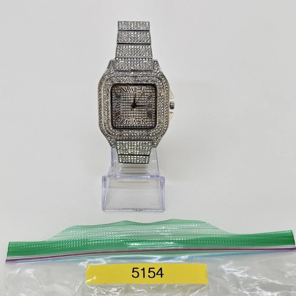 Men's Ice Out Square Watch 41MM Gray Dial Gray Bracelet Band 8