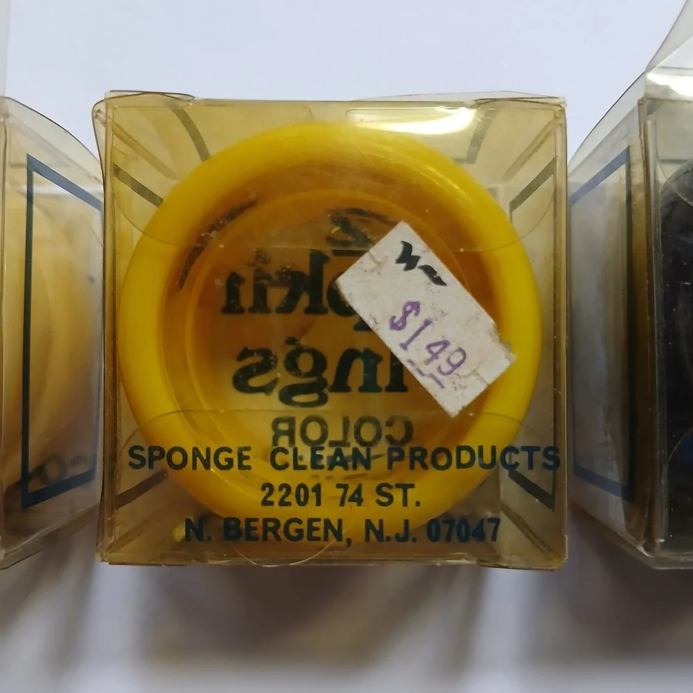 Vintage Sponge Clean Products Plastic Napkin Rings Set of 6 Yellow Brown Cream