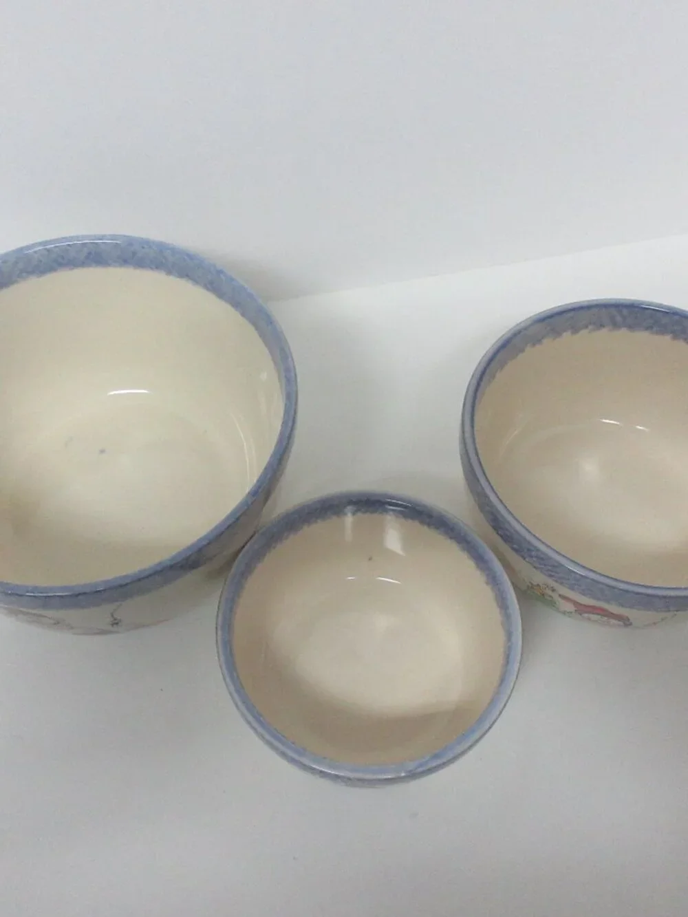 Vintage Vital Unit Ceramic Snowmen Mixing Bowls Set Of 3 Nesting