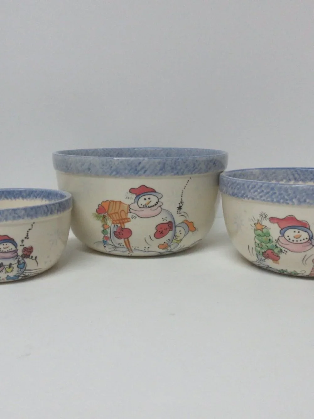 Vintage Vital Unit Ceramic Snowmen Mixing Bowls Set Of 3 Nesting