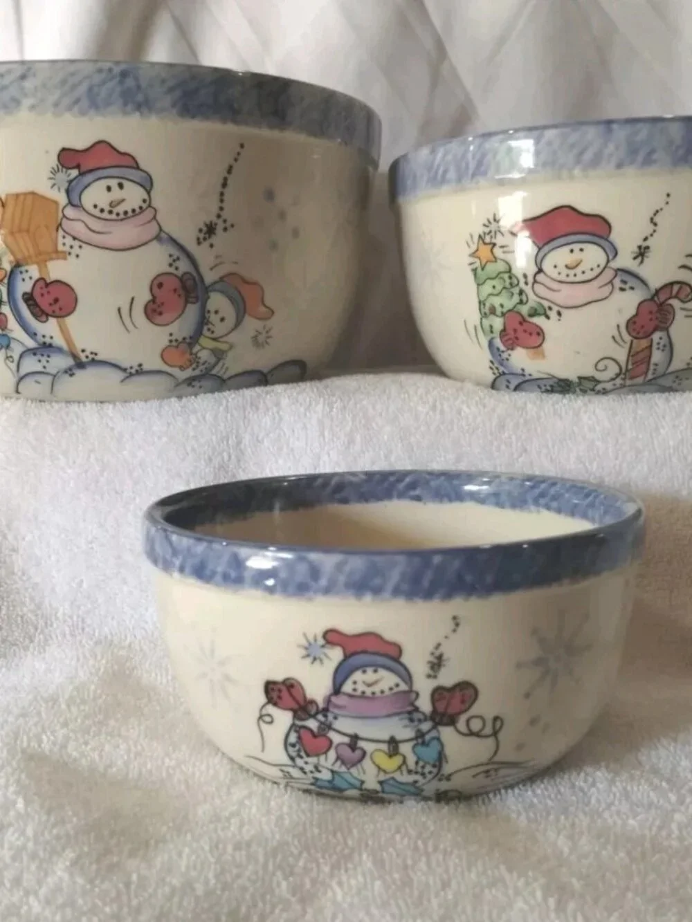 Vintage Vital Unit Ceramic Snowmen Mixing Bowls Set Of 3 Nesting
