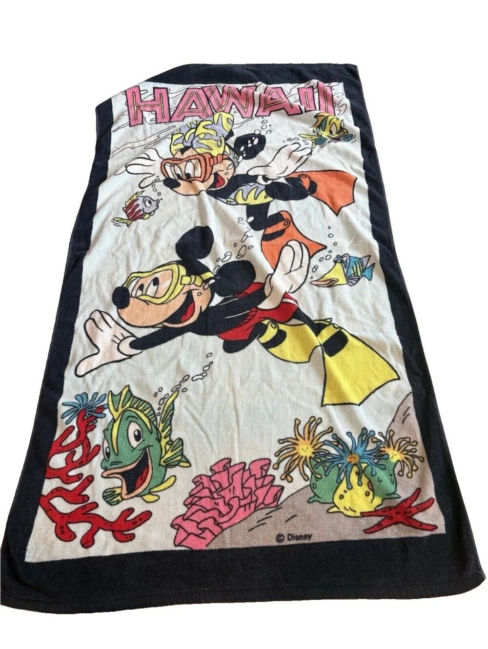 3 Vintage Disney Mickey Minnie Mouse Beach Towels Hawaii Retro Collectible Pool