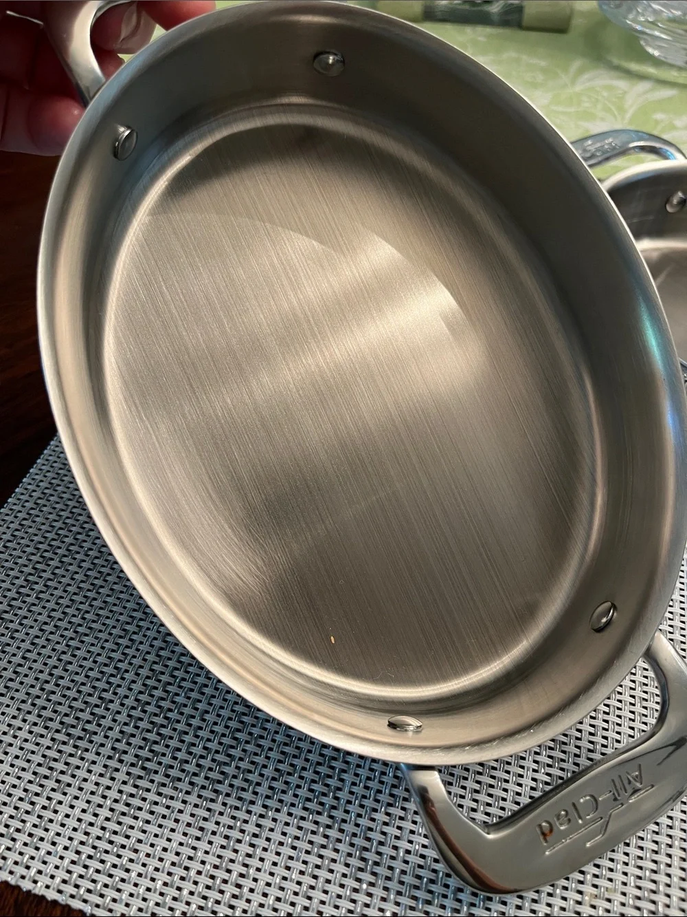 Brushed Stainless Mini Oval Serving Pans with Handles - Silver